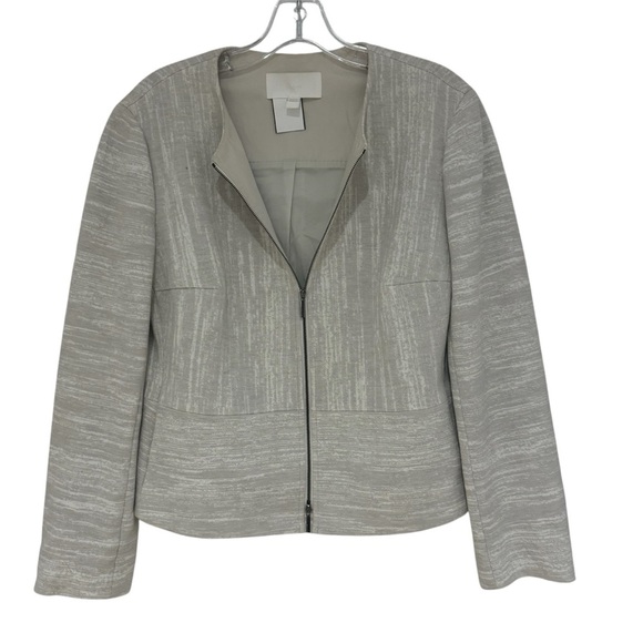 HUGO BOSS - Women’s - Kamea Collarless Zip Up Blazer - Grey/White - Size 10 - Picture 2 of 8